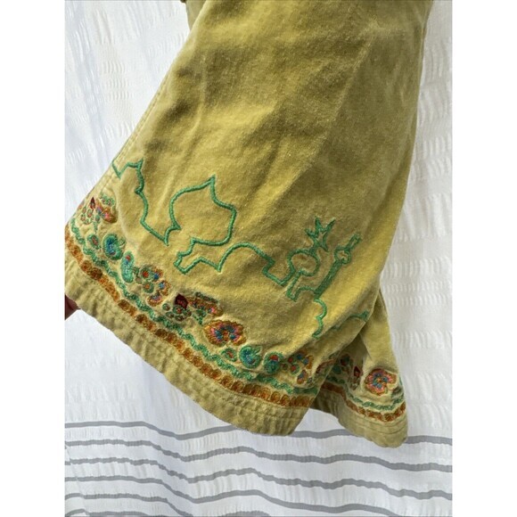 Oilily Velvet Pants Girls 104 (4) Green Flare Embroidered Y2K Hippie Cargo Soft - Picture 4 of 14